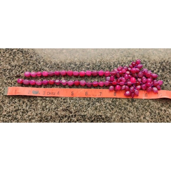 Vtg HOT PINK Beaded NECKLACE 925 SILVER CLASP 22" Adjustable Purple Cord 92g - Picture 5 of 6